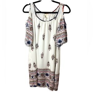 Anthropologie Fig and Flower Mini Dress Bohemian Cold Shoulder SZ M EUC
